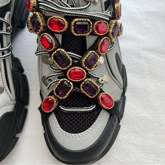 New Gucci Flashtrek Chunky Silver Sneakers with Removable Crystals Size 7 - Picture 3 of 11